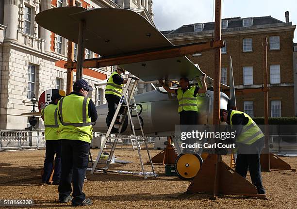 World War I Sopwith Snipe is assembled at Horse Guards Parade on March 30, 2016 in London, England. The RAF Museum will display aircraft from WW1 and...