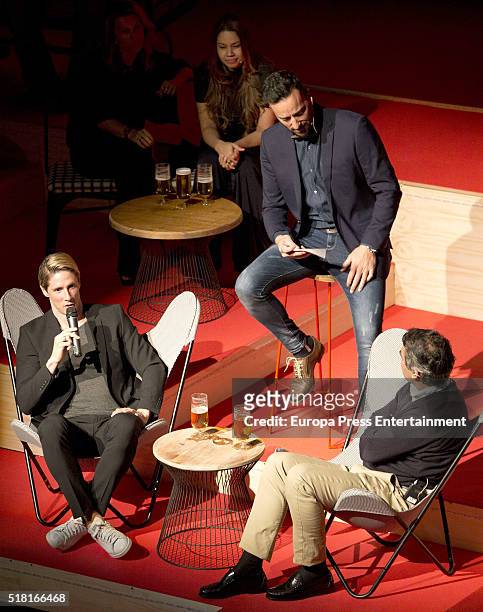 Fernando Torres and Pablo Puyol attend the Mahou Spot presentation at Capitol cinema on March 29, 2016 in Madrid, Spain.