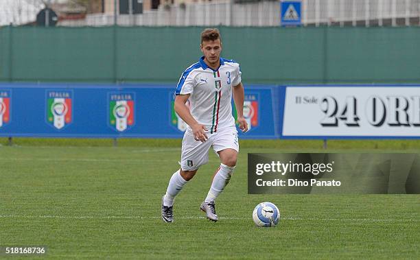 Federico Di Marco of Italy U19 in action during the UEFA European U19 Championship Elite Round match Italy and Turkey at Stadio Comunale on March 30,...