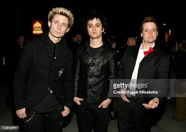 Mike Dirnt, Billie Joe Armstrong and Tre Cool of Geen Day arrive to the VH1 Big in 04 at the Shrine Auditorium on December 1, 2004 in Los Angeles,...