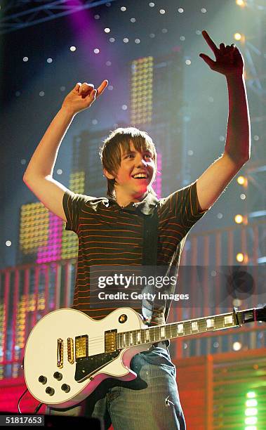 Guitarist Danny Jones of the band McFly performs at "Christmas In Popworld" at Wembley Arena on December 2, 2004 in London. Acts including Westlife,...