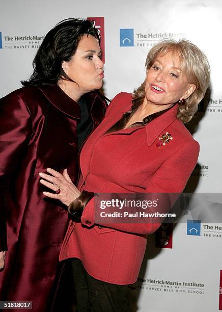 Comedian Rosie O'Donnell and talk show host Barbara Walters attend the Hetrick-Martin Institutes 2004 Emery Awards at Capitale December 2, 2003 in...
