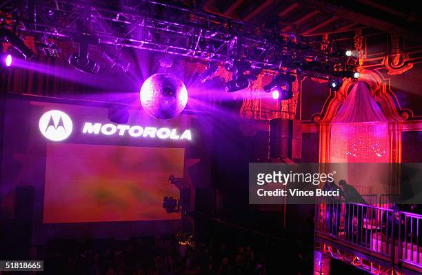 Disco ball shines inside the Music Box Theatre where Motorola hosted their sixth anniversary party with a performance by Hip Hop pioneer LL Cool J on...