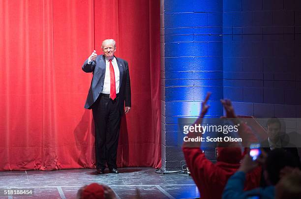 Republican presidential candidate Donald Trump arrives at a campaign rally at St. Norbert College on March 30, 2016 in De Pere, Wisconsin. Wisconsin...