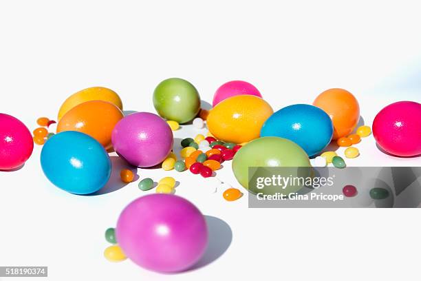 colorful easter eggs on white background. - hard boiled candy stock pictures, royalty-free photos & images