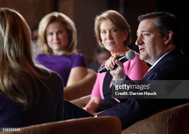 Republican Presidential candidate Senator Ted Cruz speaks to guests at a town hall event called "Women for Cruz" Coalition Rollout with wife Heidi,...