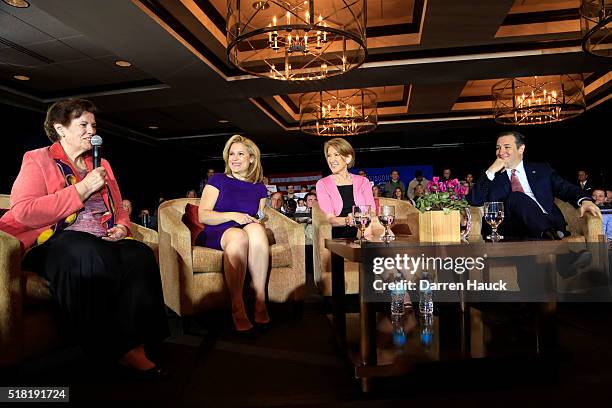 Eleanor Cruz , mother of Republican Presidential candidate Senator Ted Cruz , speaks to guests at a town hall event called "Women for Cruz" Coalition...