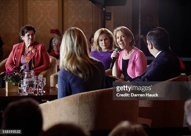 Former Republican candidate Carly Fiorina speaks for Republican Presidential candidate Senator Ted Cruz at the "Women for Cruz" event March 30, 2016...