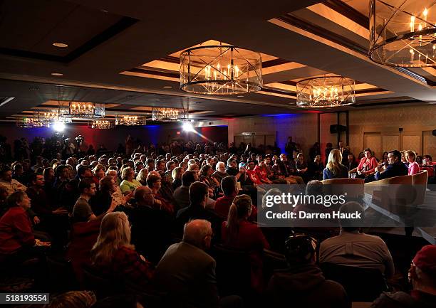 Republican Presidential candidate Senator Ted Cruz speaks to guests at a town hall event called "Women for Cruz" Coalition Rollout with wife Heidi,...