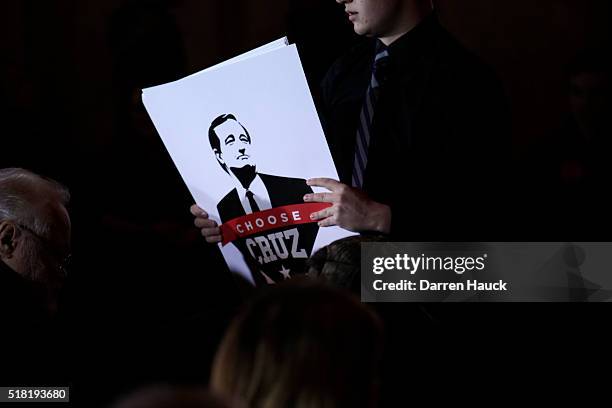 Guest waits for Republican Presidential candidate Senator Ted Cruz at a town hall event called "Women for Cruz" Coalition Rollout with wife Heidi,...