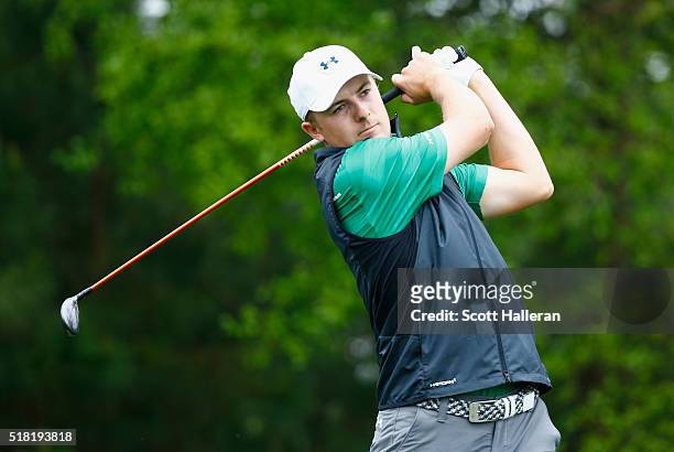Jordan Spieth plays in the pro-am prior to the start of the Shell Houston Open at the Golf Club of Houston on March 30, 2016 in Humble, Texas.