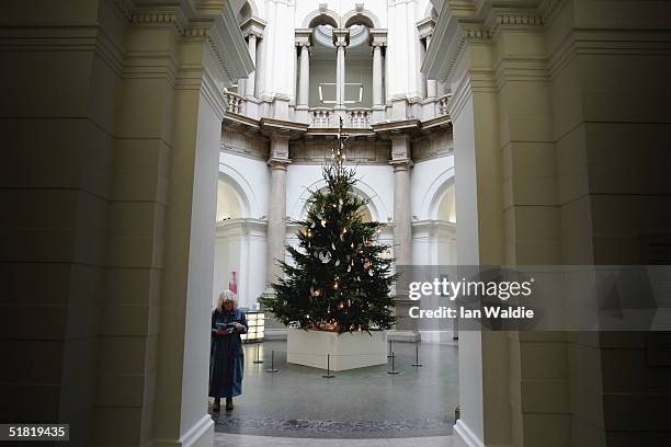 Tate Britain's Christmas tree dressed by sculptor Richard Wentworth goes on display December 3, 2004 in London, England. The traditional Norwegian...