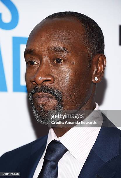 Actor Don Cheadle arrives at the premiere of Sony Pictures Classics' "Miles Ahead" at the Writers Guild Theater on March 29, 2016 in Beverly Hills,...
