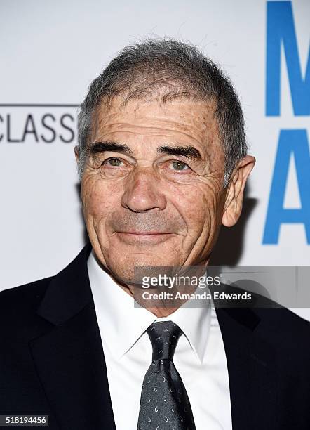 Actor Robert Forster arrives at the premiere of Sony Pictures Classics' "Miles Ahead" at the Writers Guild Theater on March 29, 2016 in Beverly...