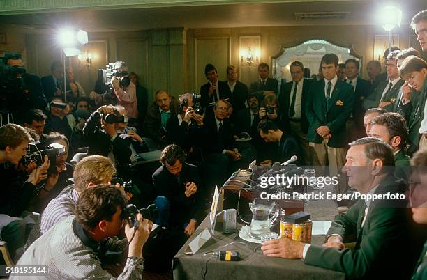 The first press conference of the Australian cricket team after arrival in Central London in May 1989.