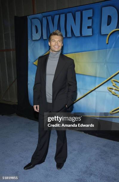 Radio personality Ryan Seacrest arrives at the Project Angel Foods Divine Design 2004 Gala at the Barker Hangar on December 2, 2004 in Santa Monica,...