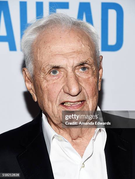 Architect Frank Gehry arrives at the premiere of Sony Pictures Classics' "Miles Ahead" at the Writers Guild Theater on March 29, 2016 in Beverly...