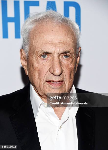 Architect Frank Gehry arrives at the premiere of Sony Pictures Classics' "Miles Ahead" at the Writers Guild Theater on March 29, 2016 in Beverly...