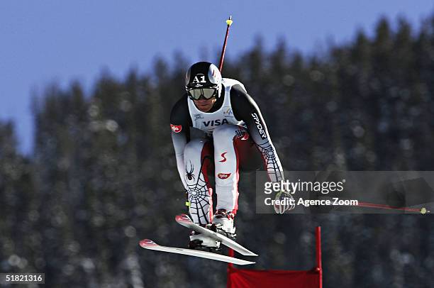 Michael Walchhofer of Switzerland in action during the men's downhill event in the FIS Ski World Cup with second placed Daron Rahlves on December 3,...