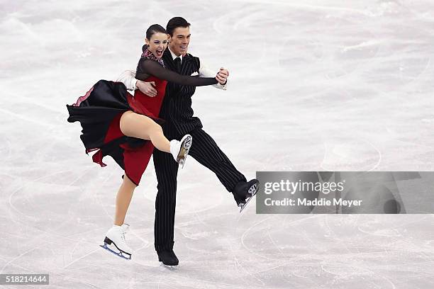 Federica Testa and Lukas Csolley of Slovakia skate in the Ice Dance Short program during day 3 of the ISU World Figure Skating Championships 2016 at...