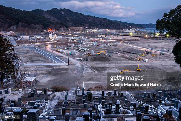 View from a graveyard where many of Otsuchis residents found safety as tsunami waves destroyed their city on 3.11.