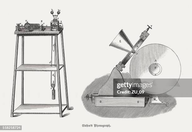 illustrazioni stock, clip art, cartoni animati e icone di tendenza di edison fonografo dal 1879, legno incisioni, pubblicata nel 1880 - thomas edison