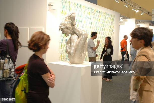 Sculpture is displayed at the Art Basel International Art Show at The Miami Beach Convention Center on December 3, 2004 in Miami Beach, Florida.