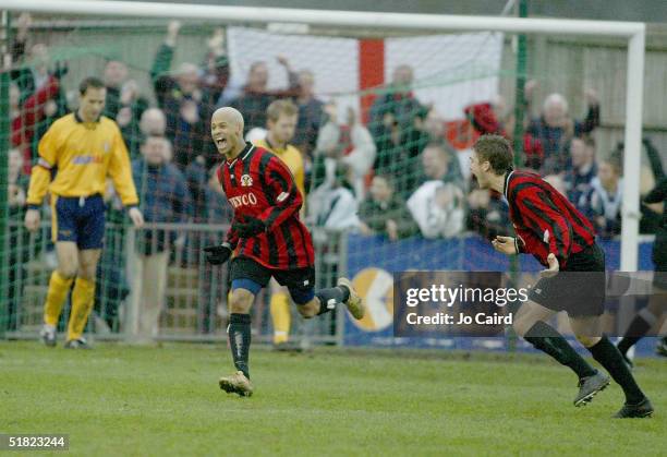 Campbell of Reading and team mates celebrate Campbells goal during the FA Cup match between Slough and Reading at Stag Meadow Park on December 4,...