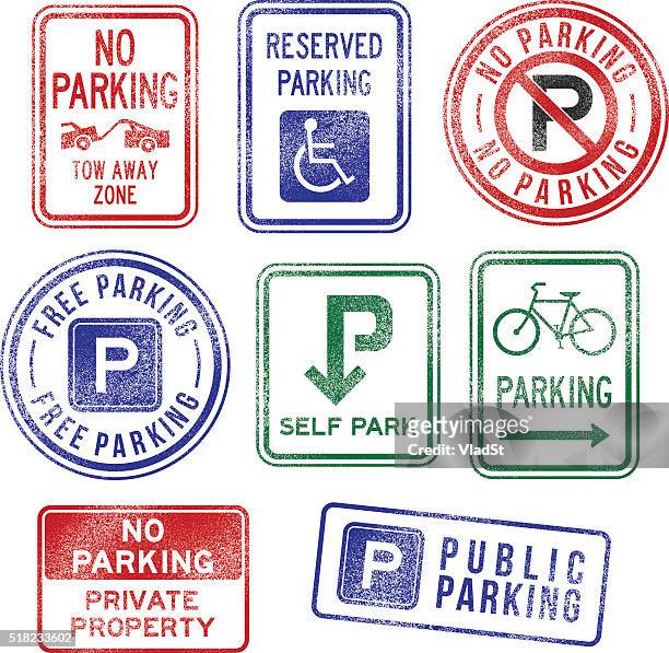 parking signs rubber stamps - private property stock illustrations