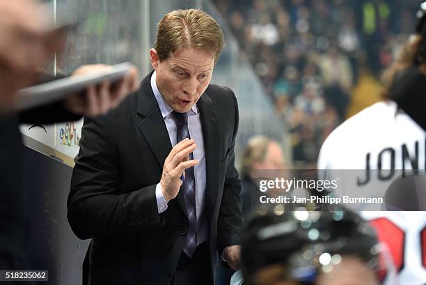 Cory Clouston of Koelner Haie during the game between the EHC Red Bull Muenchen and Koelner Haie on March 30, 2016 in Muenchen, Germany.