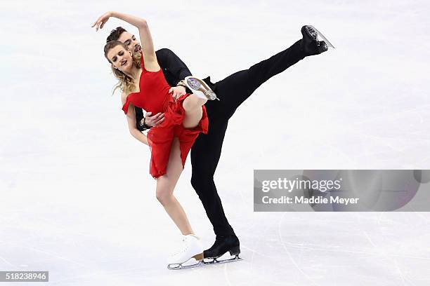 Gabriella Papadakis and Guillaume Cizeron of France skate in the Ice Dance Short program during day 3 of the ISU World Figure Skating Championships...
