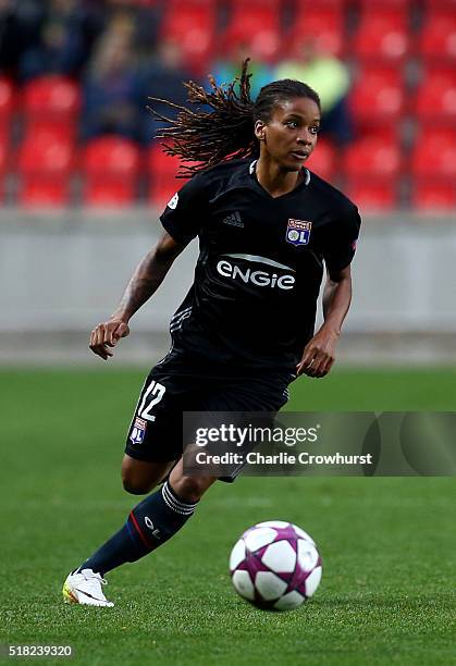 Lyon's Elodie Thomis in action during the UEFA Women's Champions League Second Leg match between Slavia Praha and Lyon at The Eden Stadium on March...