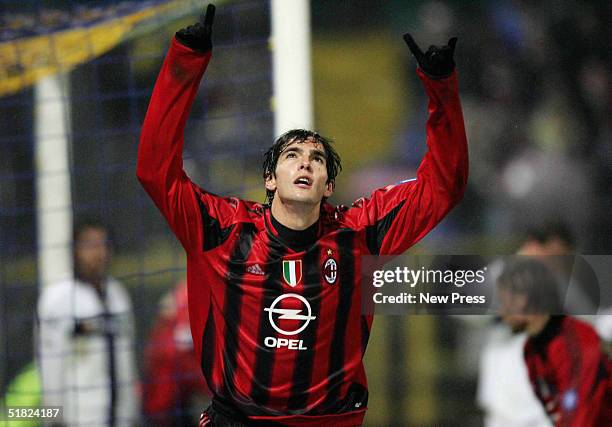 Kaka of AC Milan celebrates his 79th minute goal against Parma during Serie A League match between Parma and AC Milan on December 4 2004, in Parma,...