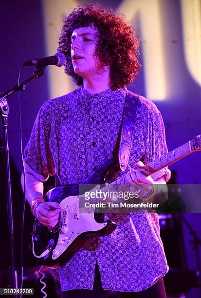Nick Kivlen of Sunflower Bean performs during the BBC Showcase at Stubbs Bar-B-Que on March 17, 2016 in Austin, Texas.