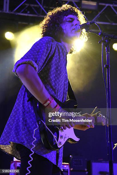 Nick Kivlen of Sunflower Bean performs during the BBC Showcase at Stubbs Bar-B-Que on March 17, 2016 in Austin, Texas.