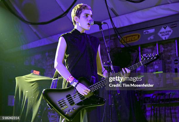 Julia Cumming of Sunflower Bean performs during the BBC Showcase at Stubbs Bar-B-Que on March 17, 2016 in Austin, Texas.