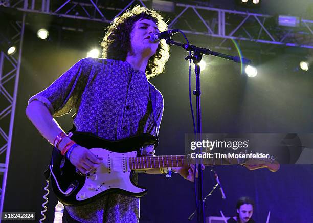 Nick Kivlen of Sunflower Bean performs during the BBC Showcase at Stubbs Bar-B-Que on March 17, 2016 in Austin, Texas.