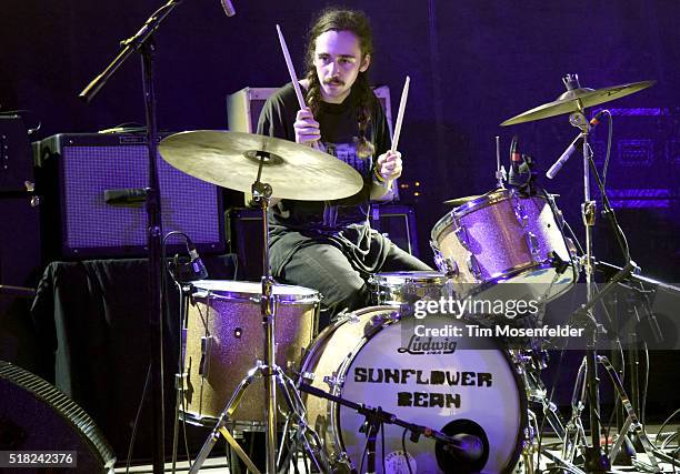 Jacob Faber of Sunflower Bean performs during the BBC Showcase at Stubbs Bar-B-Que on March 17, 2016 in Austin, Texas.