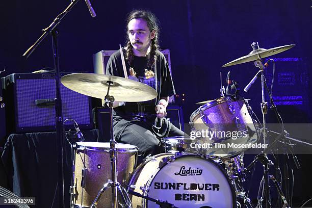 Jacob Faber of Sunflower Bean performs during the BBC Showcase at Stubbs Bar-B-Que on March 17, 2016 in Austin, Texas.