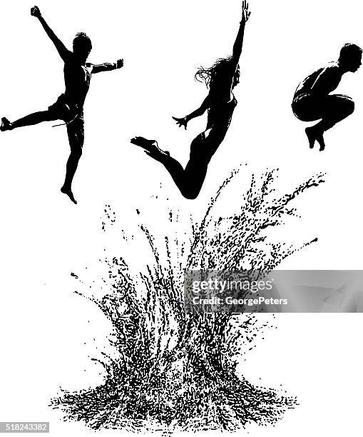 swimming pool diving and jumping pieces - cannonball pool stock illustrations