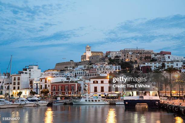 ibiza old town at dusk, ibiza, spain - ibiza town stock pictures, royalty-free photos & images