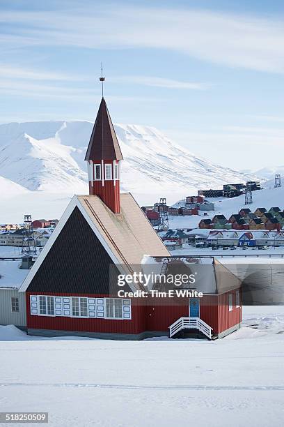 traditional church, longyearbyen, svalbard, norway - svalbard islands stock pictures, royalty-free photos & images