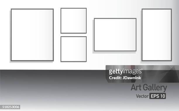 art gallery or museum walls with blank canvas - art show stock illustrations