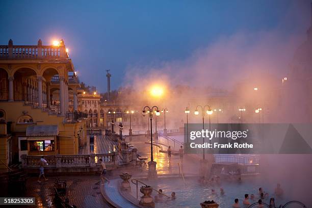 hot thermal bath outside in budapest - piscine thermale photos et images de collection
