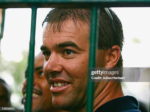 Zimbabwean cricketing hero Heath Streak arrives at the ground during the 4th One Day International played at The Queens Sports Club in Bulawayo on...