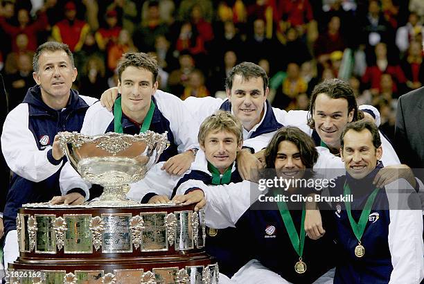 The Spanish team with the Davis Cup Trophy at the Davis Cup by BNP Paribas-World Group Final between Spain and United States of America at the...