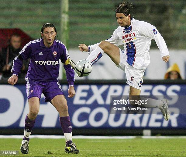 Fabio Petruzzi of Bologna and Christian Rigano of Fiorentina in action during the Serie A match between Fiorentina and Bologna at the Stadio Artemio...