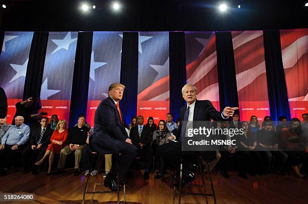 Donald Trump Town Hall -- Pictured: Donald Trump and Chris Matthews during the MSNBC Donald Trump Town Hall on Wednesday, March 30, 2016 from the...