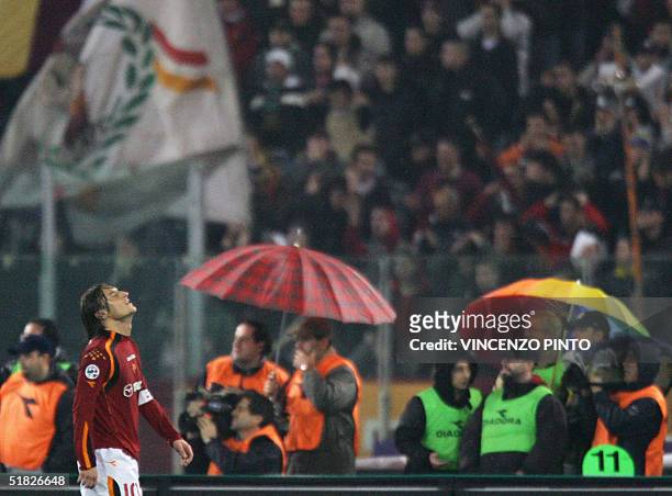 Roma captain Francesco Totti reacts after missing a score against Sampdoria in an Italian Serie A football match at Olympic stadium in Rome 05...