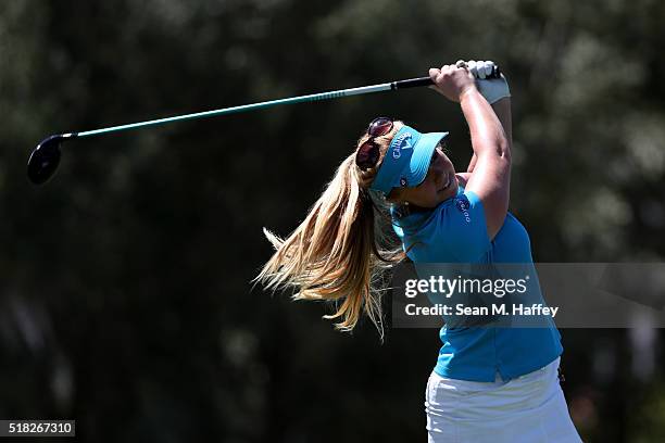 Stephanie Meadow hits a shot on the 6th hole during the Pro-Am as a preview for the 2016 ANA Inspiration Championship at the Mission Hills Country...